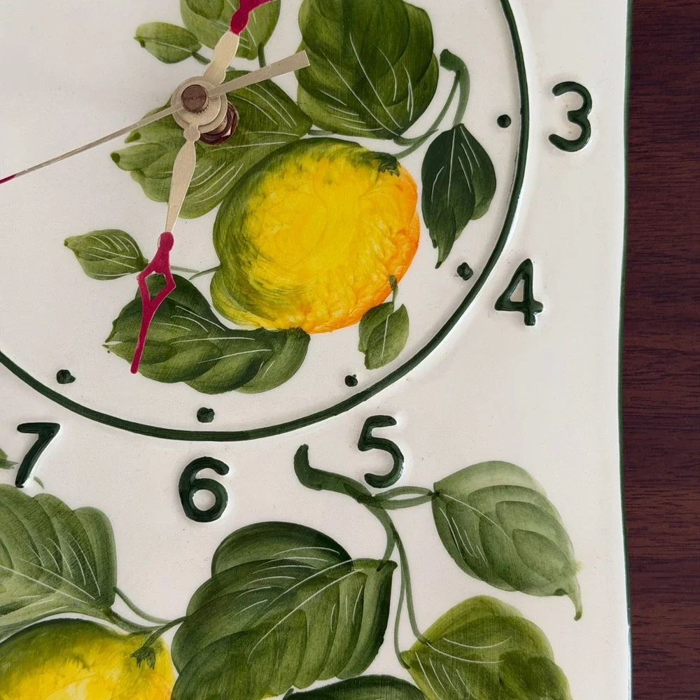 Vintage Hand Painted Ceramic Wall Clock‎ Lemons Signed Italy Amalfi 8x15